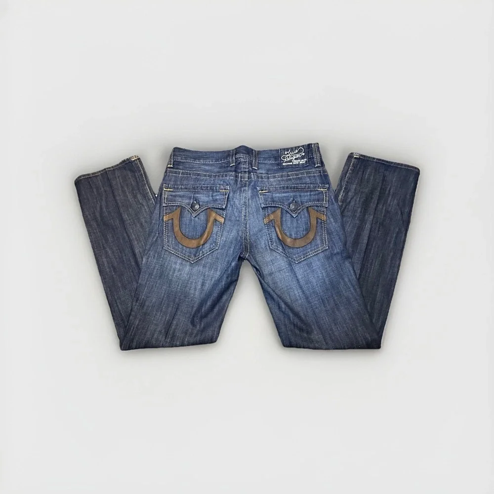 True‎ Religion Section Row Seat Jeans Men's 36 Dark Wash Straight Leg Button Fly